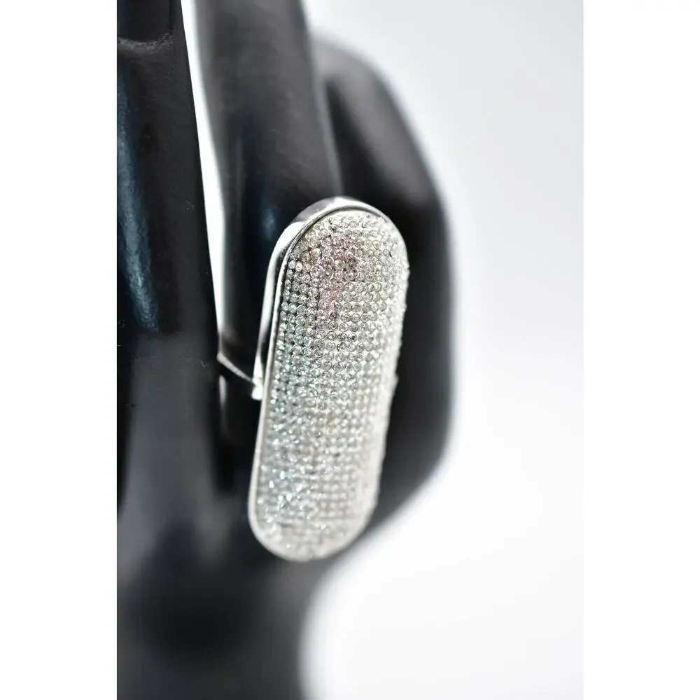 Rebecca Minkoff Cocktail Ring Sparkling Rhinestone Crystal Pave Silver 7.5 Bin1